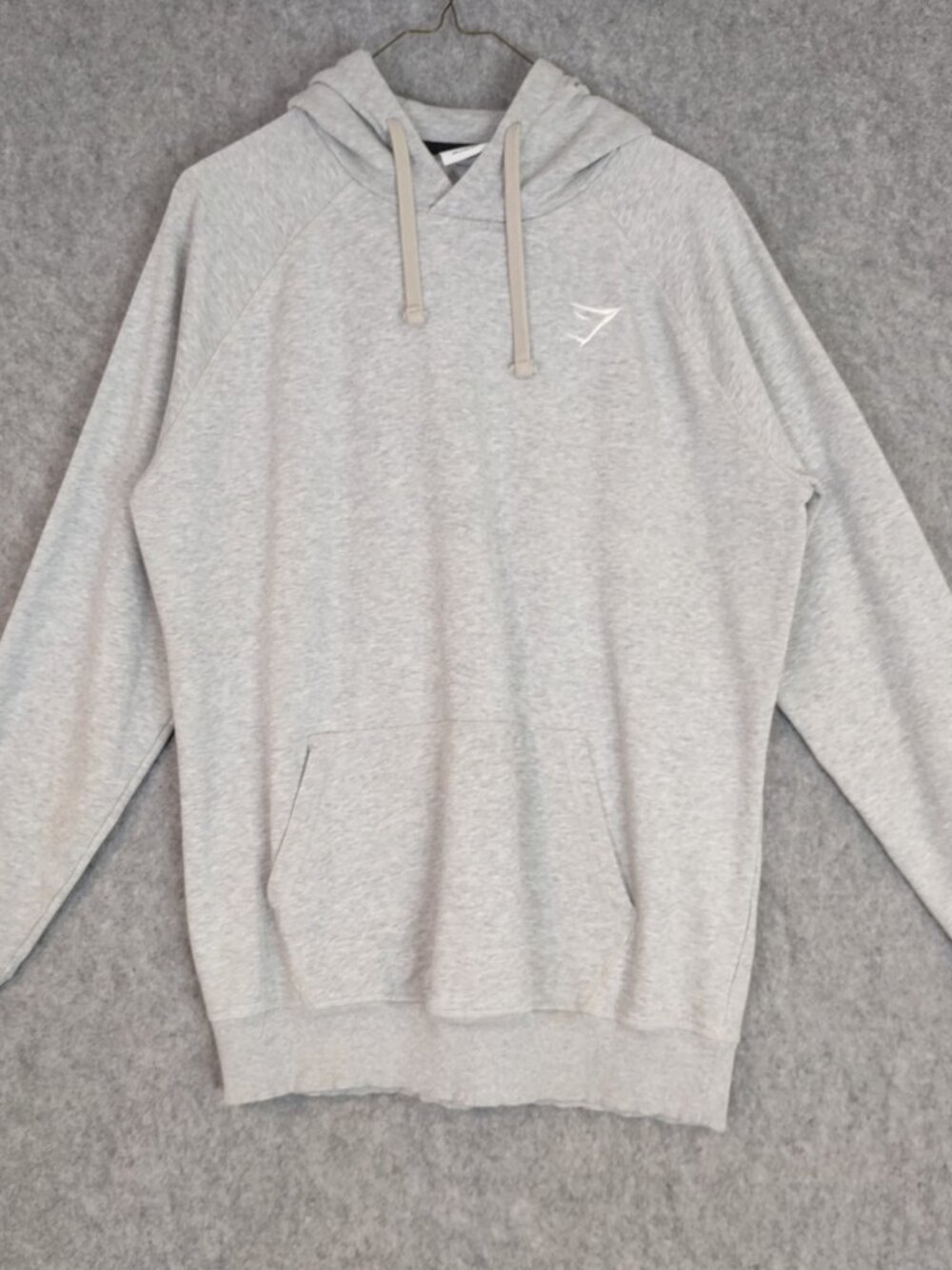 Gymshark Wmns Sz M Solid Light Gray Pullover Hoodie Pouch Logo Active Fall Run
